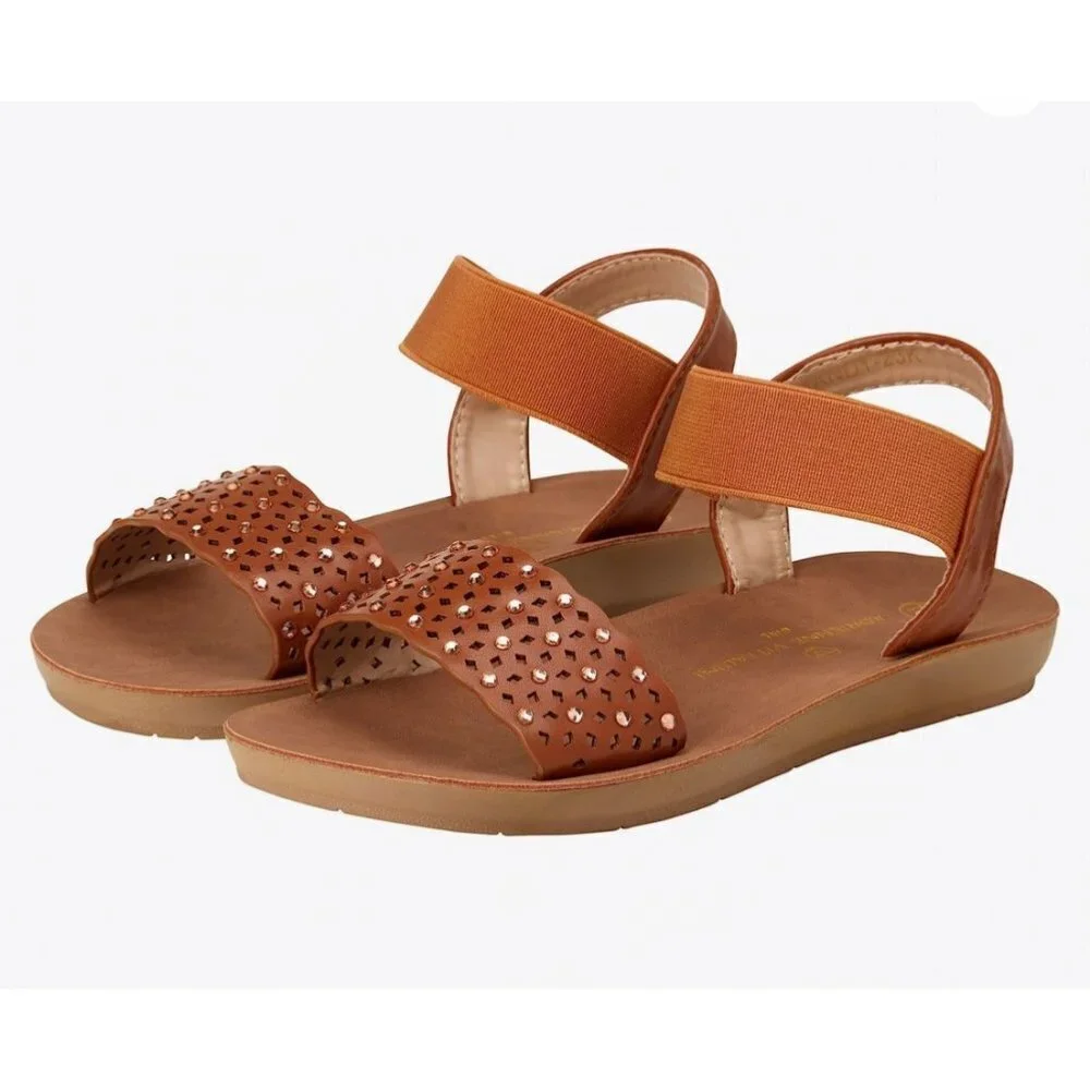 ADRIENNE VITTADINI Girls' Sandals - Strappy Studded Sandals with Elastic Ankle S